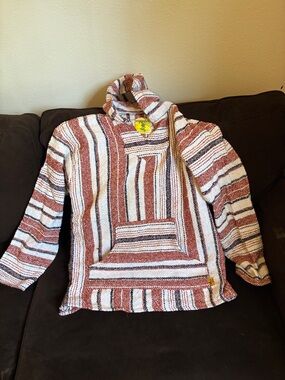 Striped Baja Hoodie in Rust and White